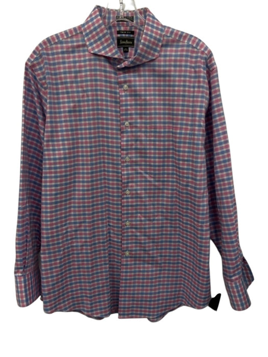 Neiman Marcus Size 16.5 Blue & Pink Cotton Plaid Button up Long Sleeve Shirt Blue & Pink / 16.5