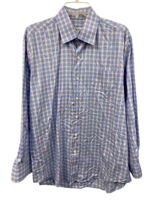 Peter Millar Size L Blue & Pink Cotton Plaid Button Up Men's Long Sleeve Shirt Blue & Pink / L