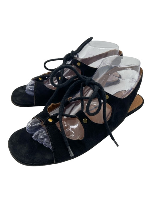 Chloe Shoe Size 39.5 Black Suede Tie Slingback Open Toe Gold Hardware Sandals Black / 39.5