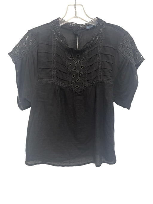Zara Basic Size M Black No Fabric Tag Crew Neck Lace Detail Short Sleeve Top Black / M