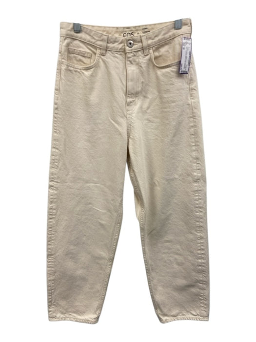 COS Size 26 Cream Denim Button & Zip Front High Rise Tapered Ankle Length Jeans Cream / 26