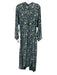 Natalie Martin Size S Teal Blue & Cream Beige Silk Floral Long Sleeve Maxi Dress Teal Blue & Cream Beige / S