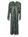 Natalie Martin Size S Teal Blue & Cream Beige Silk Floral Long Sleeve Maxi Dress Teal Blue & Cream Beige / S