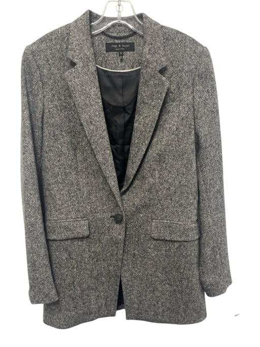 Rag & Bone Size 6 Black & White Wool Blazer Single Button Flap Pockets Jacket Black & White / 6