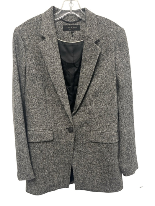 Rag & Bone Size 6 Black & White Wool Blazer Single Button Flap Pockets Jacket Black & White / 6