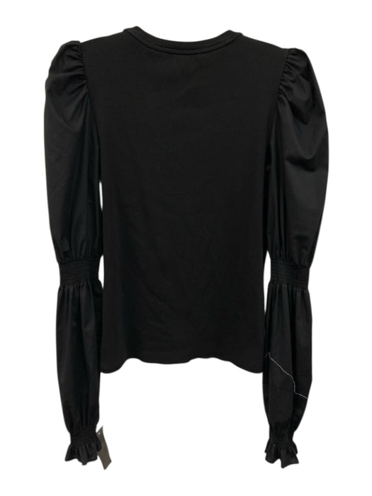 Veronica Beard Jeans Size XS Black Cotton Puff Shoulder Ribbed Fabric Block Top Black / XS