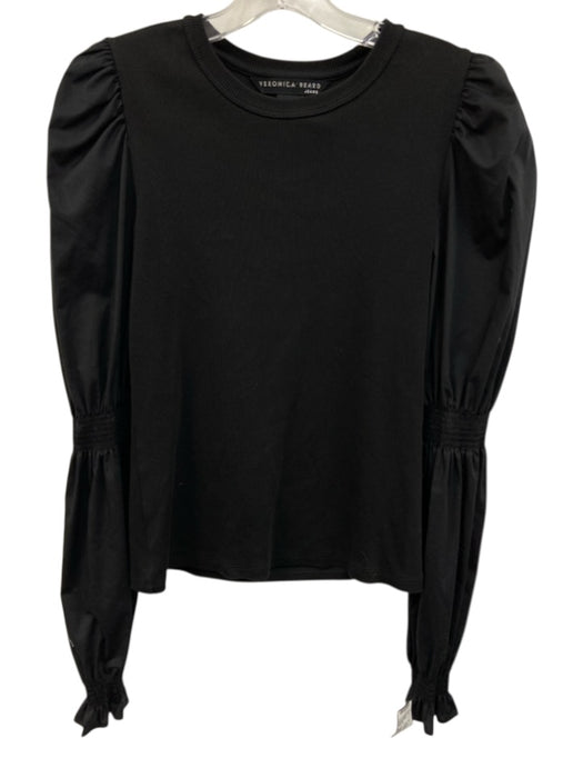 Veronica Beard Jeans Size XS Black Cotton Puff Shoulder Ribbed Fabric Block Top Black / XS