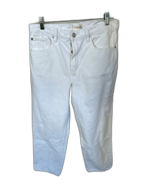 Frame Size 28 White Cotton Blend High Waist Button Fly Straight Leg Jeans White / 28