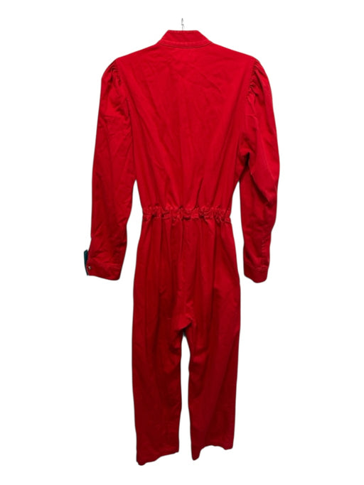 XiRENA Size XS Red Cotton Denim Long Sleeve Solid Wide Leg Snap Jumpsuit Red / XS