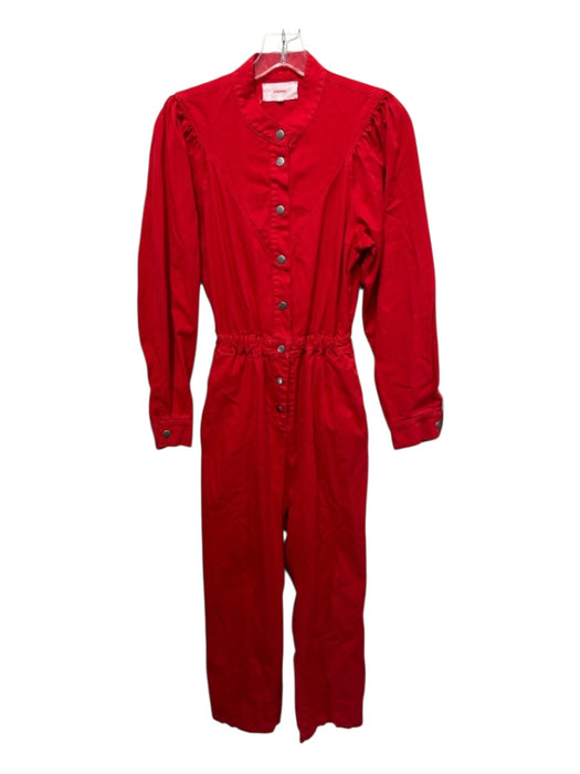 XiRENA Size XS Red Cotton Denim Long Sleeve Solid Wide Leg Snap Jumpsuit Red / XS
