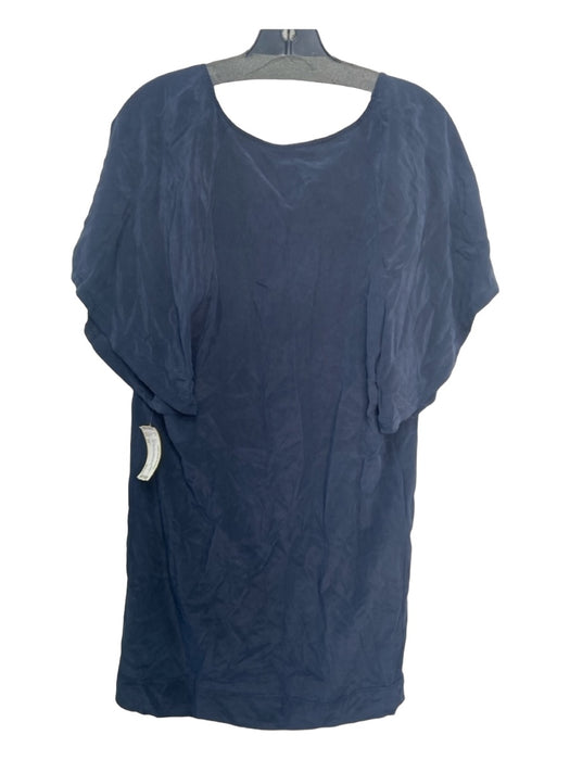 Calypso Size XS Navy Silk round split neck 1/4 Button Drop Shoulder Shift Dress Navy / XS