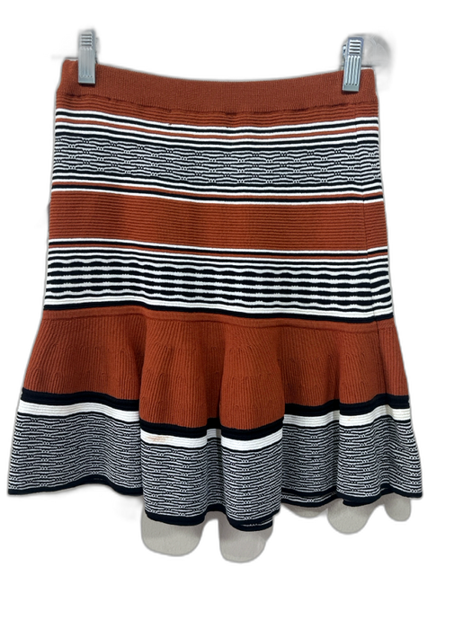 Sandro Size 1 Brown, Black, White Viscose Knit Stripe Ruffle Hem Mini Skirt Brown, Black, White / 1