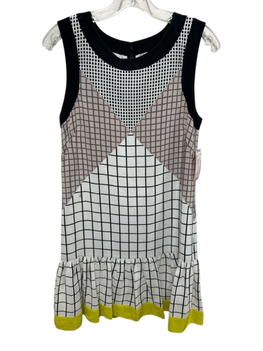 Trina Turk Size S Black, taupe & yellow Silk Sleeveless Print Block Knee Dress Black, taupe & yellow / S