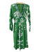 No Brand Size Est M/L Green & White Cotton Abstract V Neck Beaded Dress Green & White / Est M/L