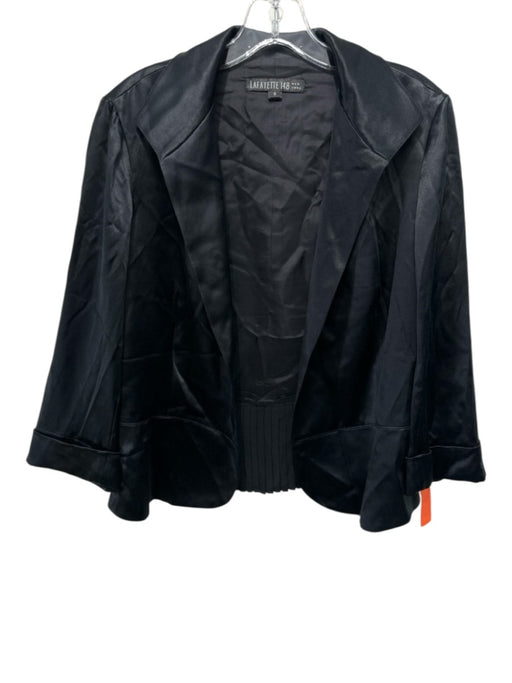 Lafayette 148 Size 8 Black Silk Cuffed Sleeves Open Front Blazer Jacket Black / 8