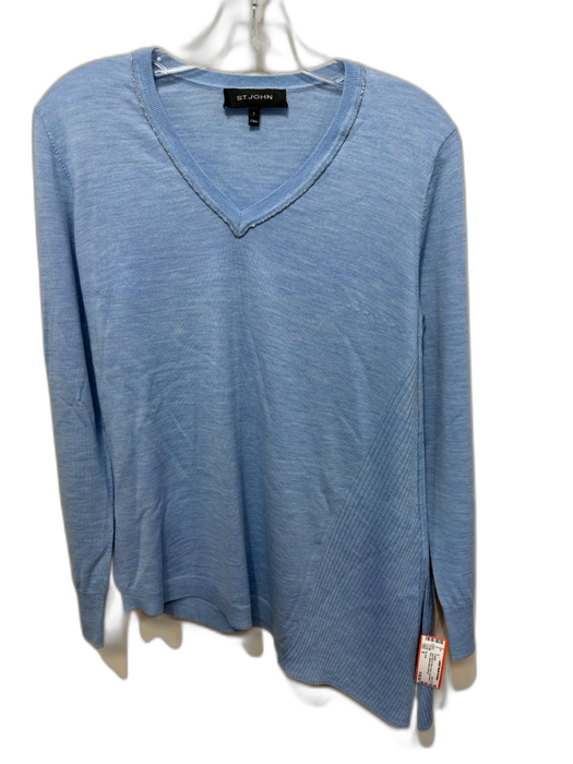 St. John Size S Light Blue & Silver Wool Long Sleeve V Neck Metal detail Sweater Light Blue & Silver / S