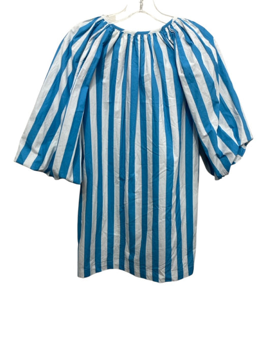 Rhode Size XS Blue & White Cotton Striped 1/2 Puff Sleeve Button Front Dress Blue & White / XS