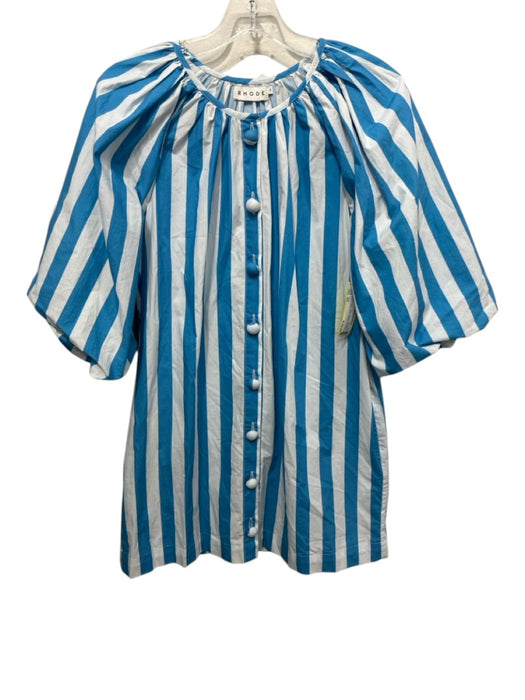Rhode Size XS Blue & White Cotton Striped 1/2 Puff Sleeve Button Front Dress Blue & White / XS
