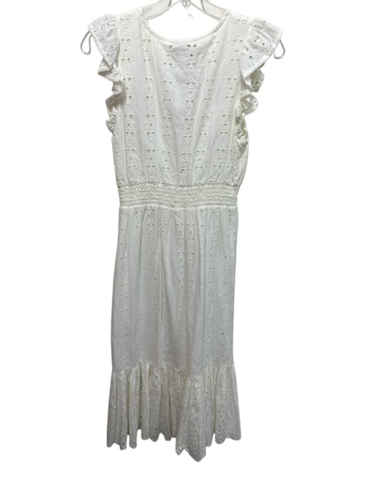 Cleobella Size XS White Cotton Floral Eyelet Sleeveless Ruffle Shoulder Dress White / XS