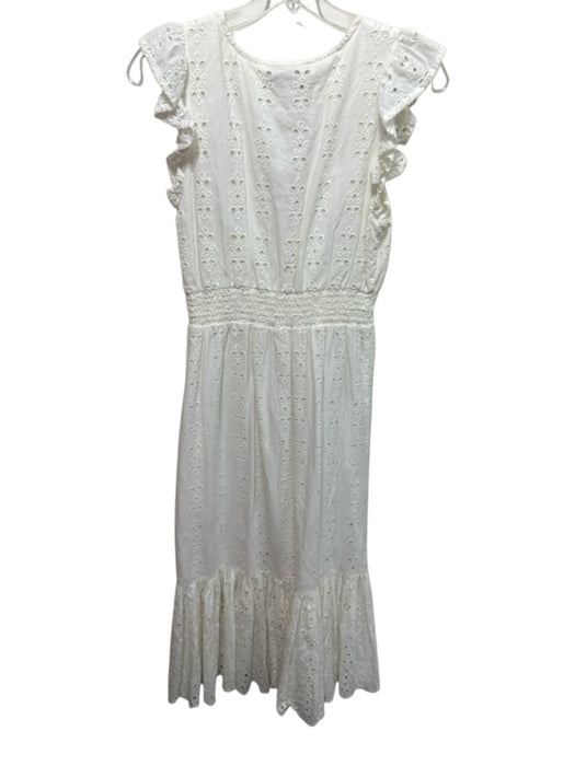 Cleobella Size XS White Cotton Floral Eyelet Sleeveless Ruffle Shoulder Dress White / XS