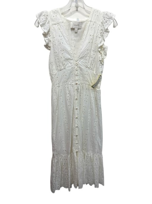 Cleobella Size XS White Cotton Floral Eyelet Sleeveless Ruffle Shoulder Dress White / XS