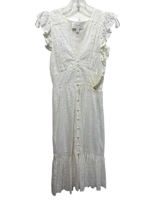 Cleobella Size XS White Cotton Floral Eyelet Sleeveless Ruffle Shoulder Dress White / XS
