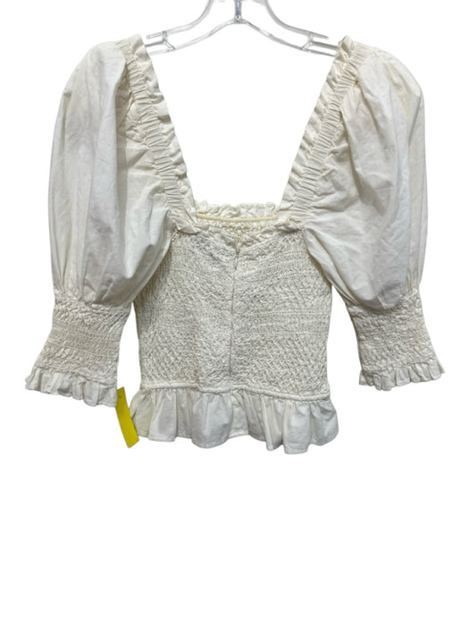 Sea New York Size XS White Cotton 1/2 Sleeve Puff Shoulder Square Neck Top White / XS