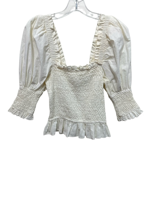 Sea New York Size XS White Cotton 1/2 Sleeve Puff Shoulder Square Neck Top White / XS