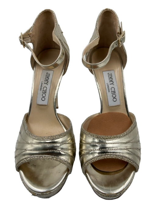 Jimmy Choo Shoe Size 36 Gold Patent Leather Embellished Stiletto Peep Toe Heels Gold / 36