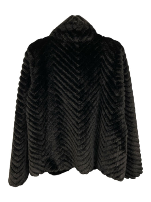 Bernardo Size M Black Faux Fur Pockets Open Front Jacket Black / M