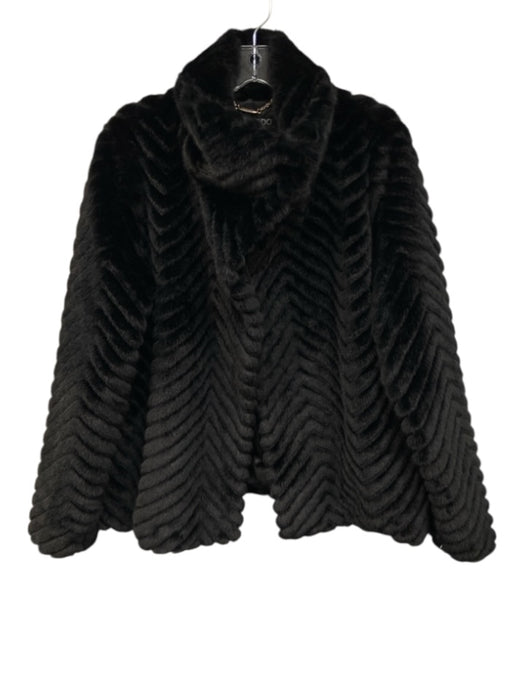 Bernardo Size M Black Faux Fur Pockets Open Front Jacket Black / M