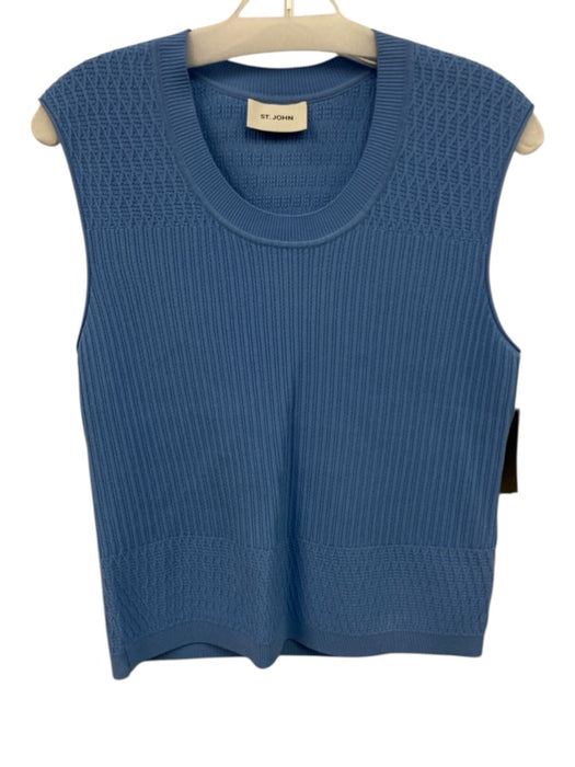 St. John Size L Light Blue Viscose & Elastane Knit Ribbed Top Light Blue / L