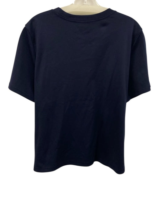 St. John Size L Navy Blue Cotton Short Sleeve Embroidered Top Navy Blue / L