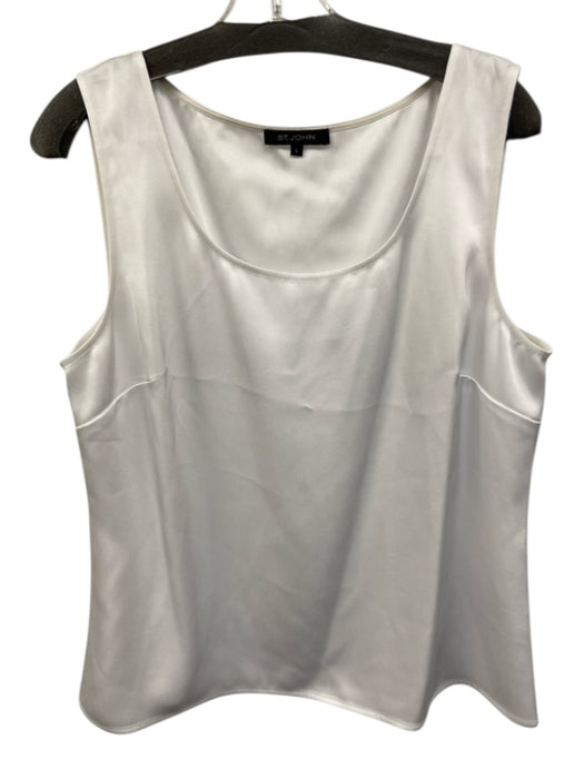 St. John Size L White Triacetate & Polyester Sleeveless Satin Top White / L