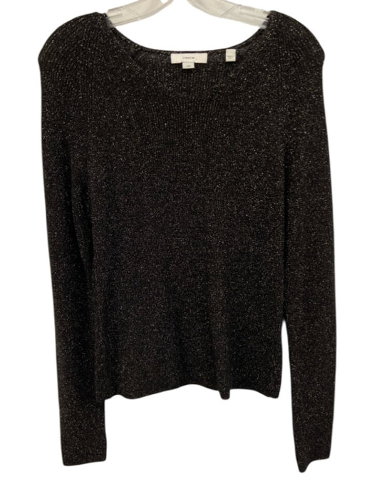 Vince Size M Black Polyamide & Wool Shimmer Semi Sheer V Neck Sweater Black / M