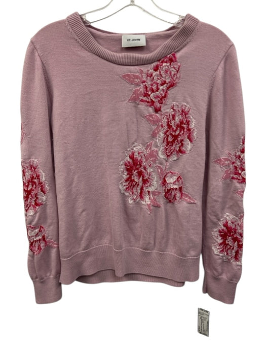St. John Size L Light Pink Wool, Silk and Rayon floral print Sweater Light Pink / L