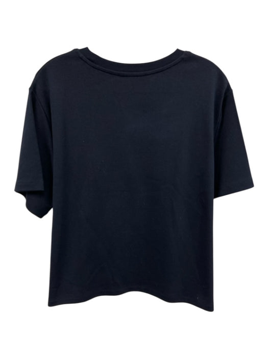 St. John Size L Navy Blue Cotton Short Sleeve Embroidered Top Navy Blue / L