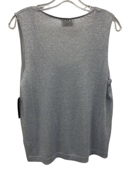 St. John Size L Silver Viscose & Elastane Sheer Shimmer Sleeveless Top Silver / L