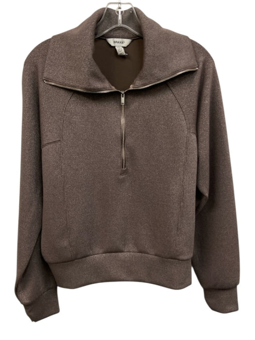 Spanx Size S Taupe Gray Polyester & Modal Half Zip Shimmer Sweater Taupe Gray / S