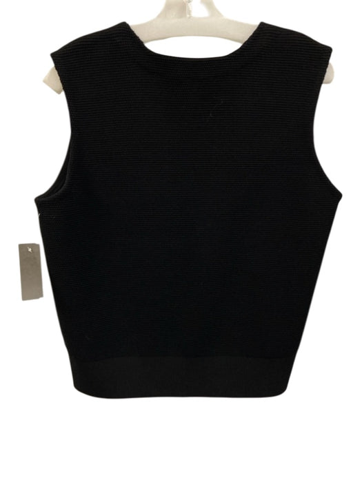 St. John Size XL Black Viscose & Elastane Sleeveless Stretch Knit Textured Top Black / XL