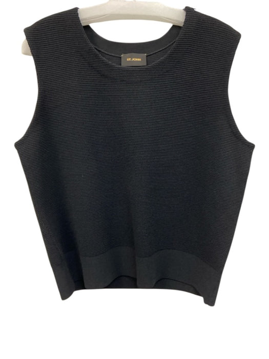 St. John Size XL Black Viscose & Elastane Sleeveless Stretch Knit Textured Top Black / XL
