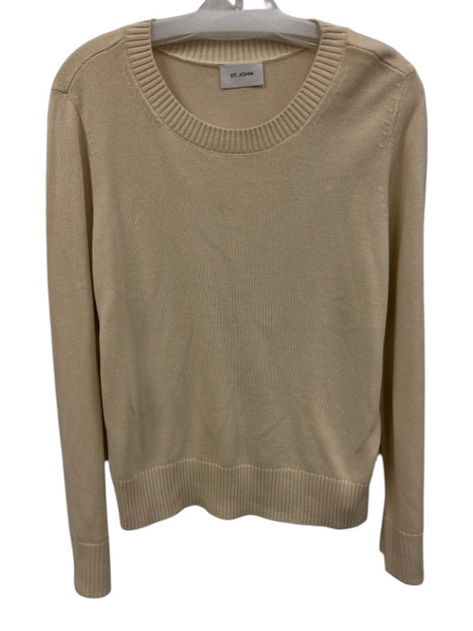 St. John Size L Cream Cotton ribbed hem Long Sleeve Sweater Cream / L