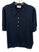 St. John Size L Navy Blue Silk & Cotton goldtone hardware Short Sleeve Polo Top Navy Blue / L
