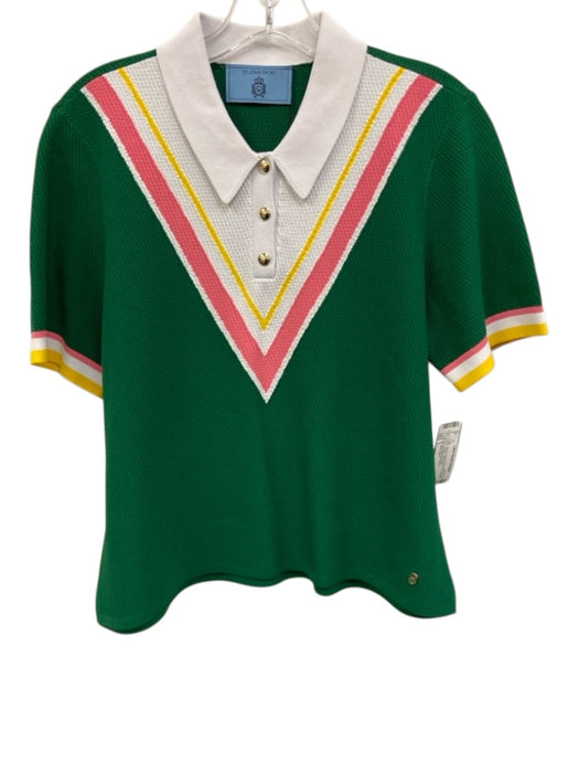 St. John Sport Size L Green & Multi Viscose & Polyester Polo Texture Top Green & Multi / L