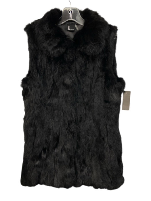 Love Token Size S Black Rabbit Fur Front Pockets Fuzzy Vest Black / S