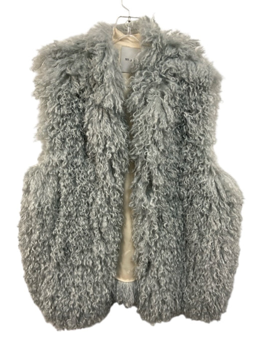 St. John Size L Ice Blue Polyester Fuzzy Vest Ice Blue / L