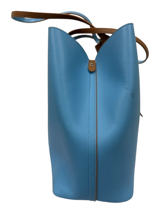 Draper James Blue & Brown Leather Reversible Tote Keychain Pouch Included Bag Blue & Brown / L