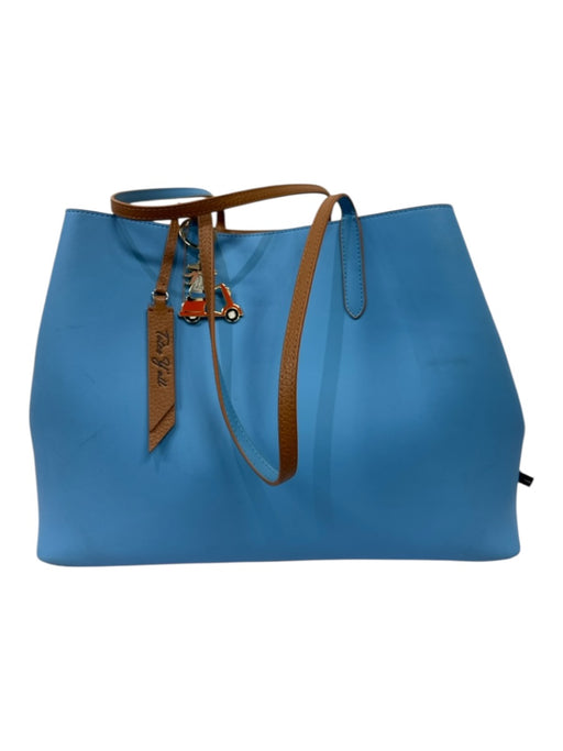 Draper James Blue & Brown Leather Reversible Tote Keychain Pouch Included Bag Blue & Brown / L
