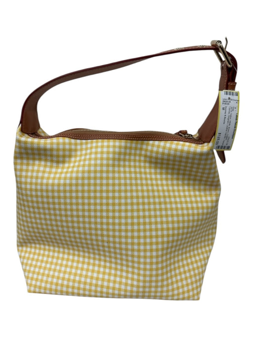Dooney & Bourke Yellow, White, Brown Coated Canvas Gingham Leather Handle Bag Yellow, White, Brown / M