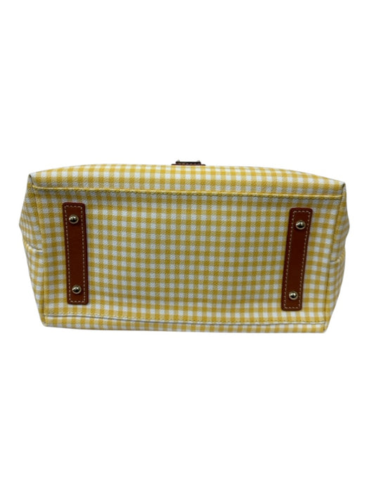 Dooney & Bourke Yellow, White, Brown Coated Canvas Gingham Leather Handle Bag Yellow, White, Brown / M